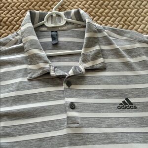 Adidas Men's Polo Shirt in Gray and White Stripes